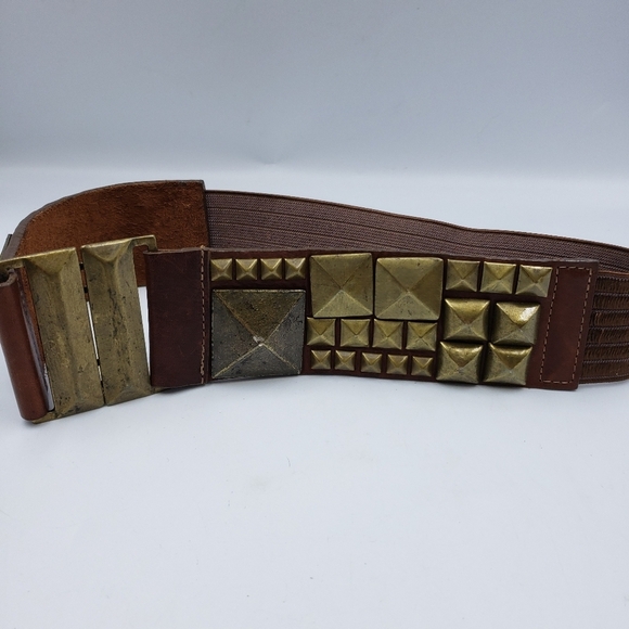 Leatherock Studded Leather with Elastic Back Belt Size Small Brown - Picture 4 of 13